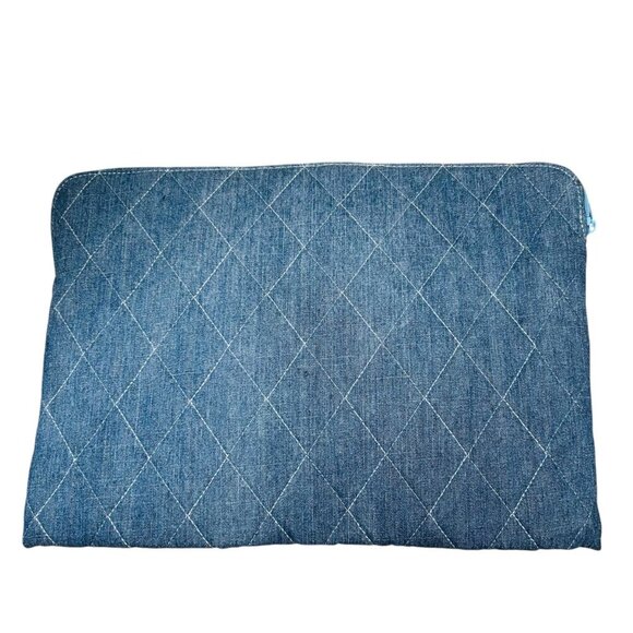 American Eagle Quilted Laptop Sleeve Sherpa Denim Bag Technology Zip - Picture 2 of 3